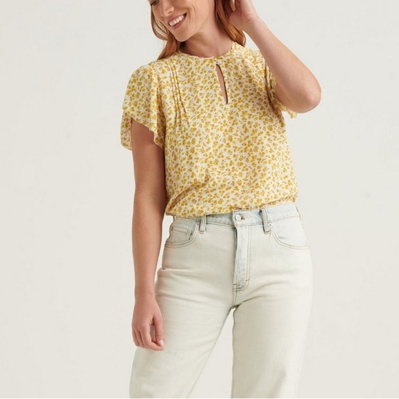 Lucky Brand Tulip Sleeve Yellow Flower Blouse Small - Picture 3 of 14